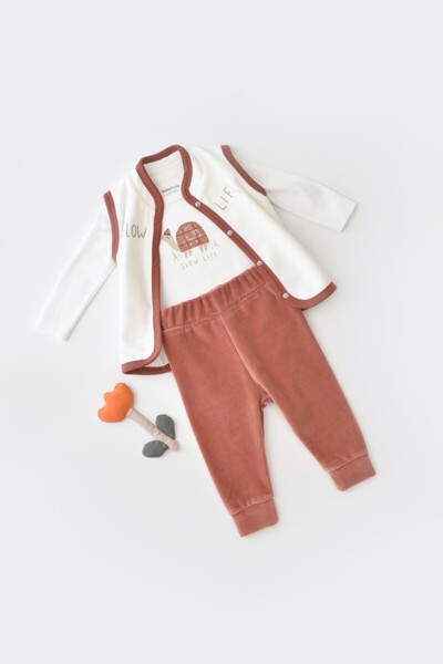 JollyMag 3-piece set Frog with bodysuit, pants and vest made of 80% cotton an...