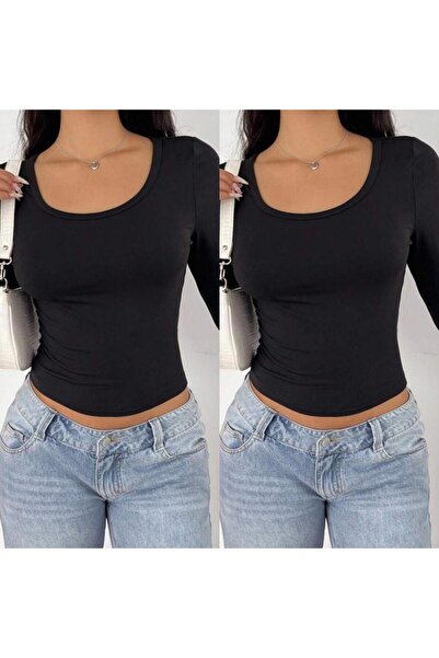 ÖZ PAMUK 2 ΤΕΜ. Μπλούζα με μακρύ μανίκι από ύφασμα με τετράγωνο λαιμόκοψη