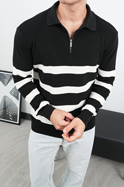 MARRAKECH Regular Fit Gömlek Yaka Çizgili Triko Kazak