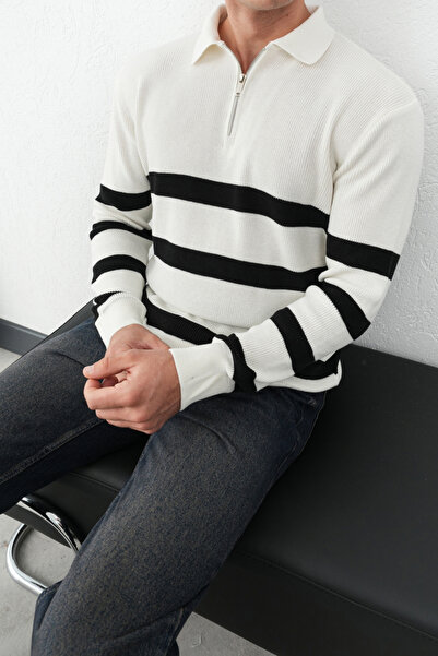 MARRAKECH Regular Fit Gömlek Yaka Çizgili Triko Kazak