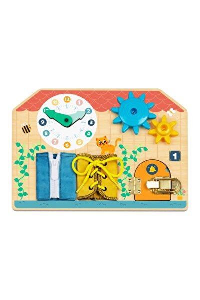 eDebara Hi Pando Tablă de activități educaționale din lemn cu ceas, lacăt și jocuri motorii – Tablă interactivă