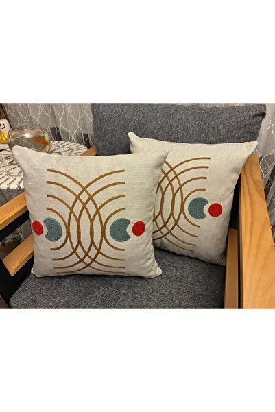 Mustgross Bohemian Punch Embroidered Linen Cushion Cover Set of 2 - 43X43 cm - Nordic Pacman