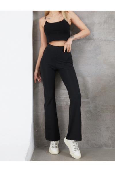 ZY BUTİK Black Spanish Scuba Pants