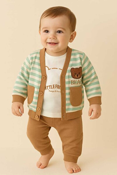 krm kerem bebe 3-Piece Baby Boy Set with Cardigan