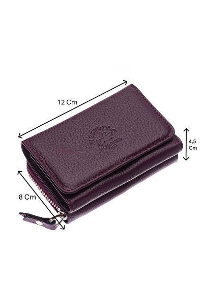 Westpolo Hakiki Deri Kağıt Para ve Bol Kart Bölmeli Fermuarlı Kadın Cüzdanı -...
