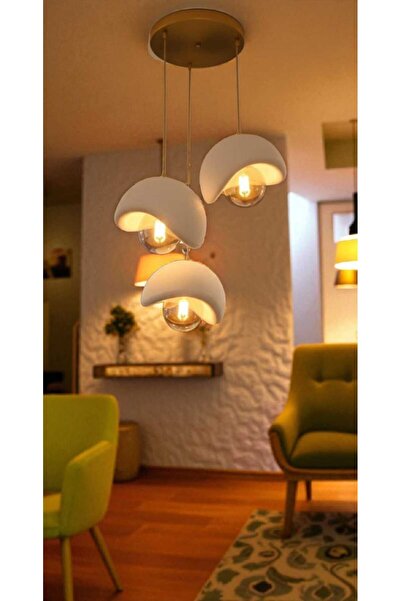 GLOBELUX Beton Görünümlü İskandinaw & Bohem Tarzı 3 lü Şık tasarı Sarkıt Avize (Ampul hediyeli)