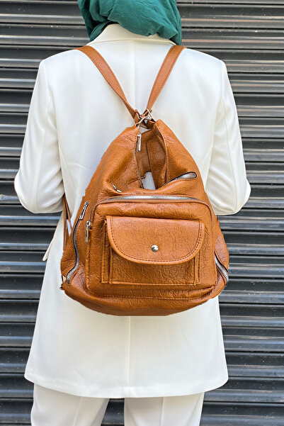 çantamgelsin Soft Faux Leather Cream Women's Bag Suitable for Hand Shoulder and Back Use