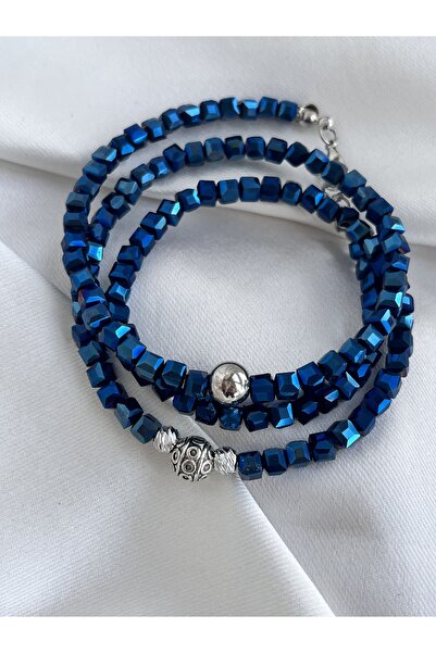 COCOSH TAKI سوار بتصميم متعدد الطبقات مع تفاصيل فضية اللون وحجر كريستالي أزرق...