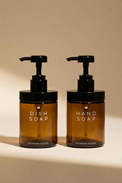 KHAKMA Amber Glass Soap Dispenser Set – 2-Piece Hand and Dish Soap Bottle (with Pump) - 250 ml