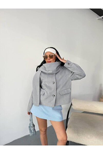 owwon Women's Buttoned Cashmere Coat with Scarf