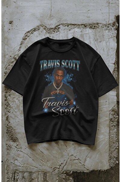 Fuddy Moda تي شيرت مطبوع للجنسين من Power Travis Scott، تي شيرت كبير الحجم ذو طابع راب برقبة دائرية