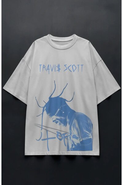 Fuddy Moda Tricou unisex cu imprimeu Utopia Blue, tricou oversize cu gât crew cu tematică Travis Scott