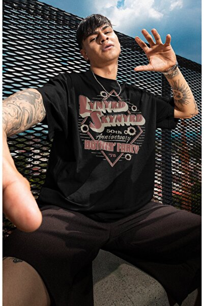 Fuddy Moda Tricou unisex Nuthin' Fancy 75 cu text, tricou supradimensionat cu tematică rock band Lynyrd Skynyrd