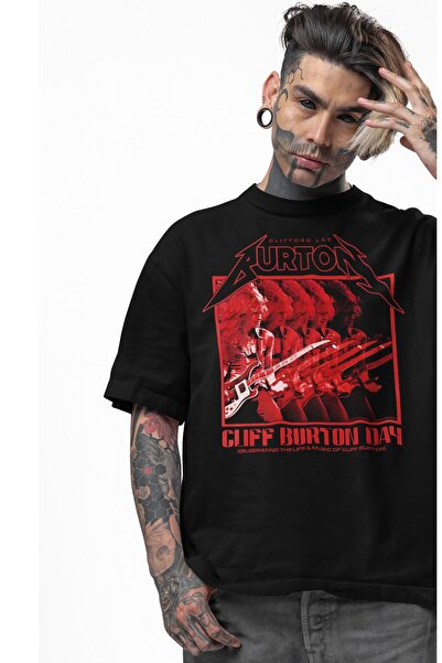 Fuddy Moda تي شيرت أسود مكتوب عليه كليرفورد لي بيرتون للجنسين، تي شيرت كبير ا...