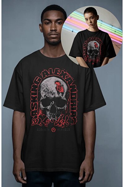 Fuddy Moda تي شيرت أسود مطبوع عليه Asking Alexandria Rose للجنسين، تي شيرت كب...