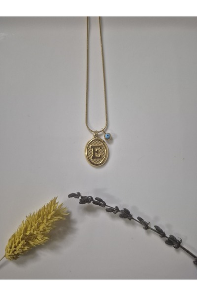 alias takı Altın Renk E Harfli Çelik Kolye Nazar Boncuklu – Kadın E Harf Koly...