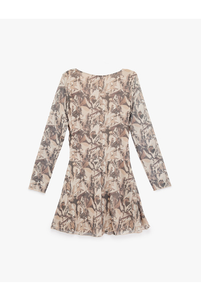 Koton Μίνι φόρεμα με λουλούδια με μακρύ μανίκι με λαιμόκοψη σε σχήμα Α