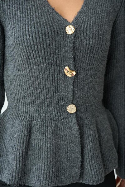 CADDELAMODA Women's Gold Buttoned Volenli Soft Cardigan