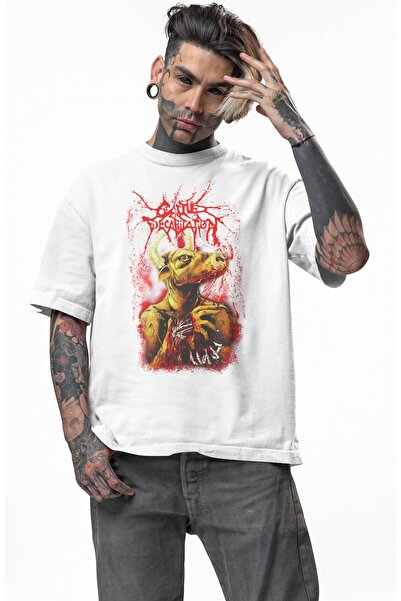 Fuddy Moda Tricou unisex cu imprimeu Cattle Decapitation, tricou oversize cu tematică de muzică death metal