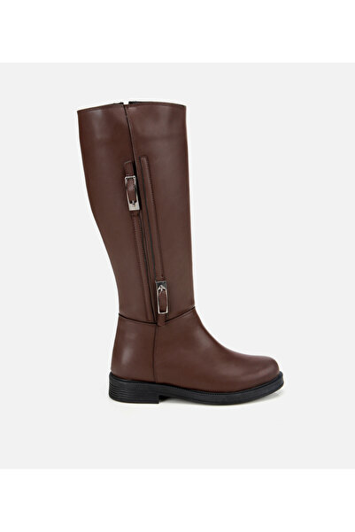 Hotiç Kadın Kahverengi Tokalı Düz Çizme