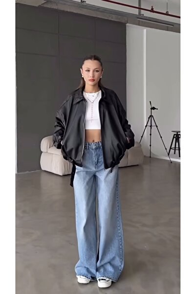 BELİZMOD Oversize Kemerli Bomber Deri Ceket