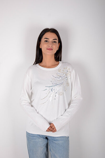 Marjinal Kadın İthal Triko Pamuklu Boncuk işleme Detaylı Kazak