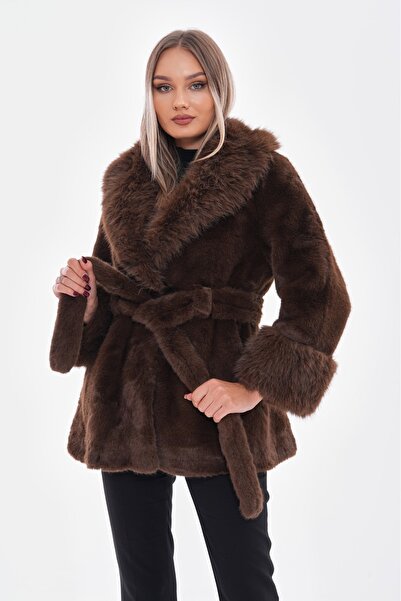 Marjinal Kadın İthal Angora Kaban Kuşaklı Cepli