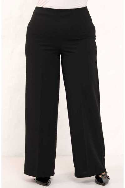 FOR ESRA BIG TREND Women's Plus Size High Waist Side Zipper Closure Stretchy Palazzo Crepe Pants