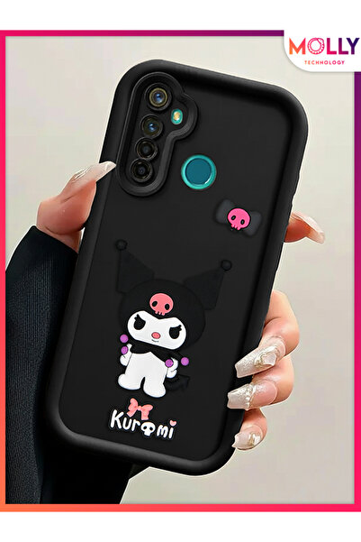 Molly REALME 5İ - 6İ İçin Siyah Kenarları Kalın 3d Kabartmalı Kawaii Kuromi S...