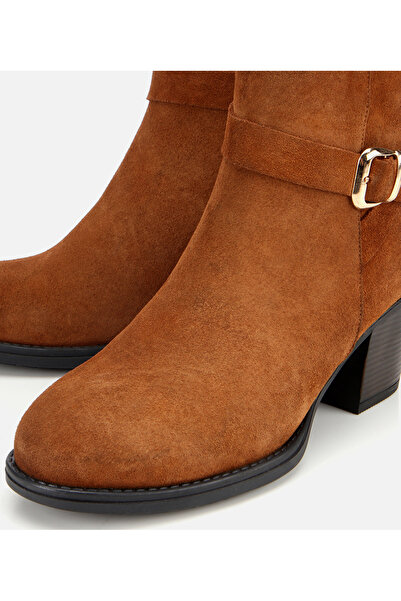 Hotiç Kadın Süet Deri Taba Tokalı Bilekte Topuklu Bot