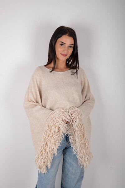 Marjinal Kadın Püskül Detaylı Crop Kazak