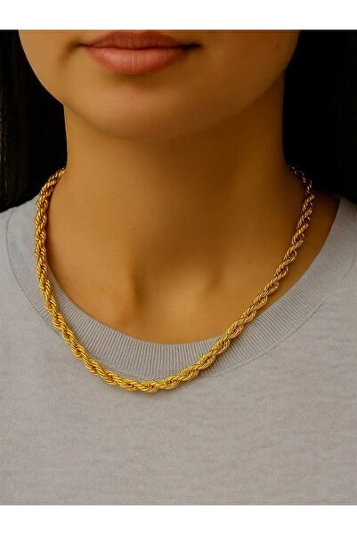 Kokoş قلادة فولاذية ذهبية اللون بسلسلة حلزونية 45 سم للجنسين - مجوهرات لا تفق...