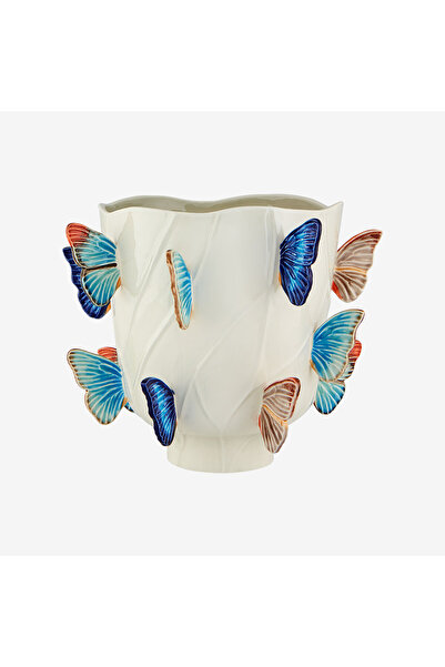 Bordallo Pinheiro Cloudy Butterflies Beyaz Seramik Vazo 29,5 Cm