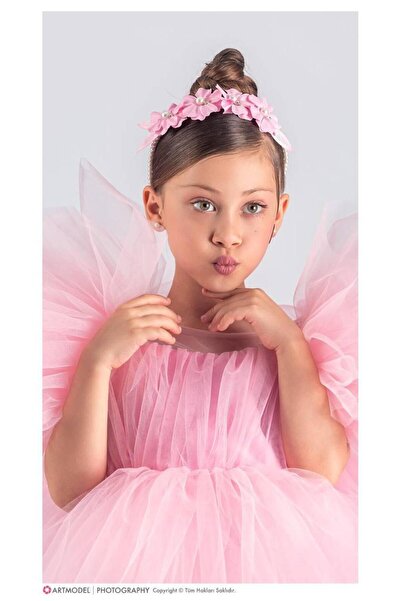 KOKOŞ BEBEK Sleeve Embossed Girls' Evening Dress and Crown - 3/10 Years Old - 31537