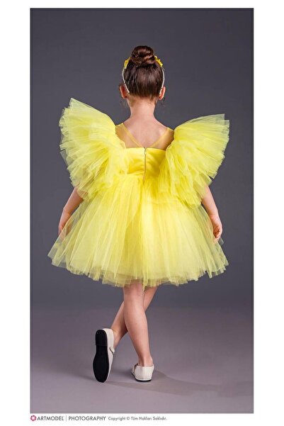 KOKOŞ BEBEK Sleeve Embossed Girls' Evening Dress and Crown - 3/10 Years Old - 31537