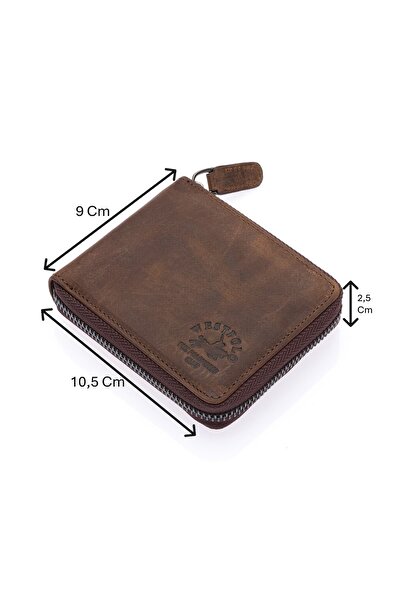 Westpolo Unisex Kağıt Para ve Bozuk Para Bölmeli Hakiki Eskitme Deri Cüzdan K...