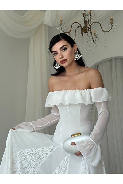 ETİKAFASHION Tasarım Dantel Detaylı Şifon Straplez Elbise