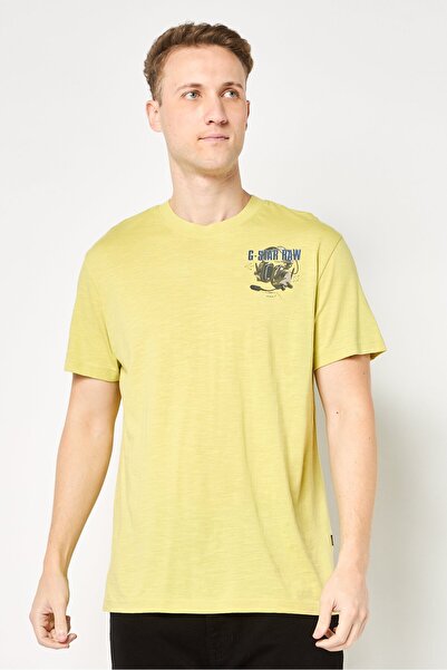 G-STAR RAW Men Crew Neck Short Short Sleeve Graphic Print T-Shirt, Lime Green