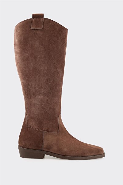 Elle Shoes Kahve Deri Kadın Düz Çizme