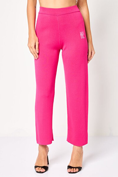 Karl Lagerfeld Women Regular Fit Embroidered Logo Wide Leg Pants, Pink