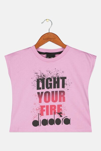 Diadora Toddlers Girl Cap Sleeve Brand Logo Tops, Lilac Combo