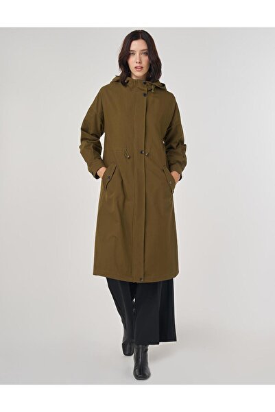 Kayra Off-Shoulder Trench Coat Khaki