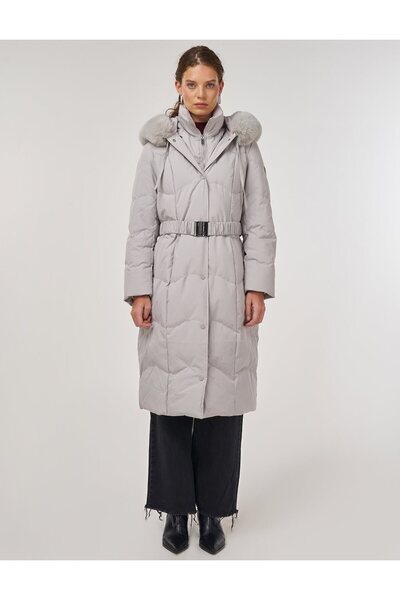 Kayra Hood Detailed Goose down Coat Gray