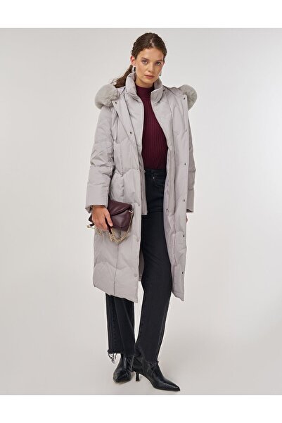 Kayra Hood Detailed Goose down Coat Gray