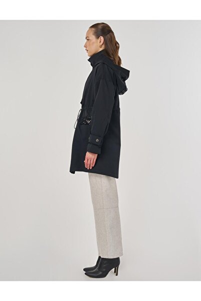 Kayra Payet Detaylı Kısa Trençkot Siyah