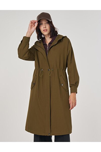 Kayra Off-Shoulder Trench Coat Khaki