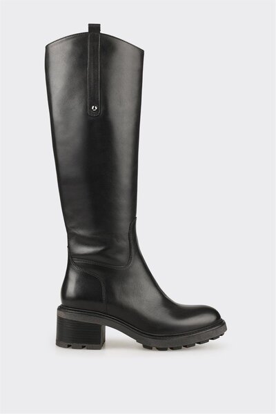 Elle Shoes Siyah Deri Kadın Topuklu Çizme