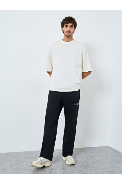 Styli Black Embossed Minimal Slogan Joggers