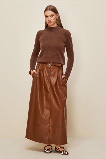 Alvina Belted Faux Leather Skirt 60716
