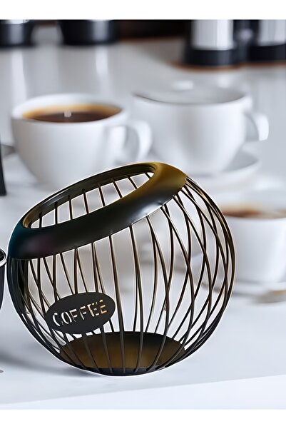 XIUWOO حامل كبسولات القهوة الحديدي على شكل سلة، رف تخزين كبسولات القهوة، سلة مائلة - أسود